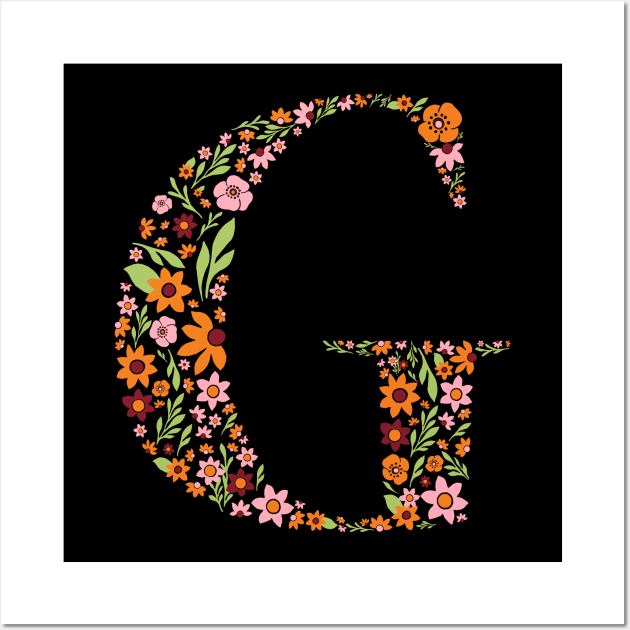 Retro Floral Letter G Wall Art by zeljkica